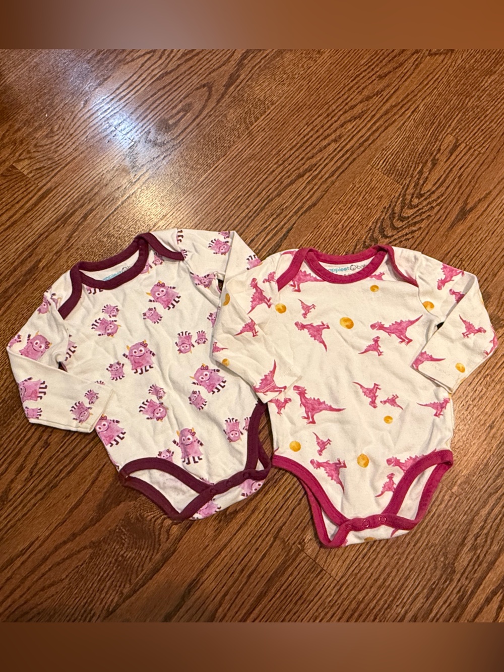 Happiest Baby 100% Organic Girls Dinosaur & Monster Long-Sleeve Bodysuit Set